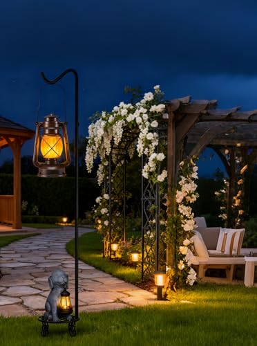 75'' Tall Shepherd's Hook with Base Adjustable Height Indoor Outdoor | Heavy Duty Base,Stable Outdoor Garden Hook,For Hanging Planters,Bird Feeders,Wind Chimes,Lanterns,Lamp