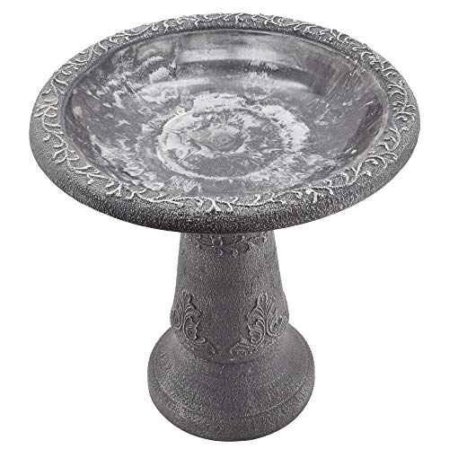Arcadia Garden Products BB05 Fiberclay Bird Bath Outdoor Garden Decor, Antique Vintage Weather Resistant Water Bowl for Backyard and Patio and, 20-inch Tall, Black - color: Gray