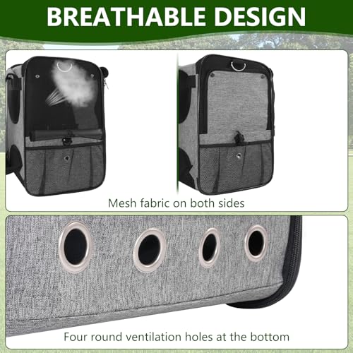 Foldable Bird Carrier Bag, Bird Backpack with Perch and Food Bowl, Stainless Steel Tray, A Portable Travel Bird Cage that is Easy to Clean, Pet Transparent Breathable Travel Cage