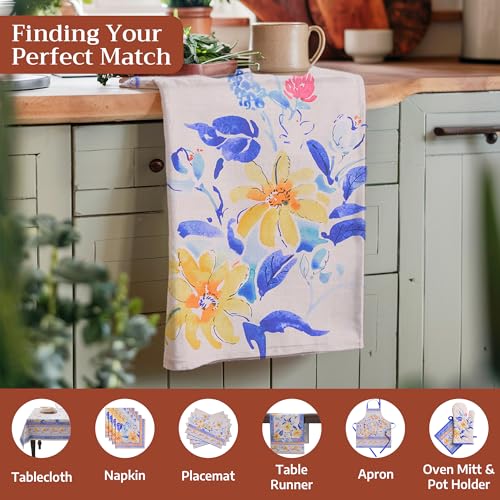 Maison d' Hermine Kitchen Towels Set of 3 Reusable 100% Cotton 27.50" x 20" | Cloth Tea Dish Towels Absorbent with Hanging Loop for Kitchen Dining Party Wedding Hotel Home Spring Summer - Girassol - color: 006 - Girassol