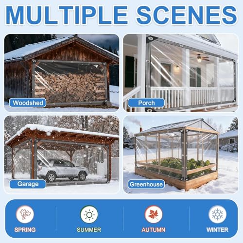 Clear Tarps Heavy Duty Waterproof - 5x7ft Clear Tarps with Grommets - 14mil Thickened Transparent Plastic Vinyl Tarp for Patio Porches Greenhouse Chicken Coop Cover, with Fixed Accessories - size: 5x7ft(150*210cm)