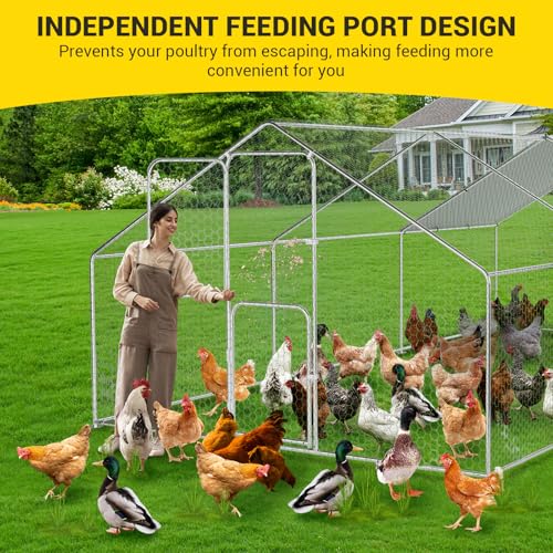 Takywep Walk-in Metal Chicken Coop, 9.8×19.7×6.6FT Galvanized Poultry Cage with Spire Roof, Waterproof UV Cover & Dual Doors, Heavy Duty Large Hen House for Backyard Farm, Suitable for Duck Quail - size: 118.1"L x 236.2"W x 78.7"H