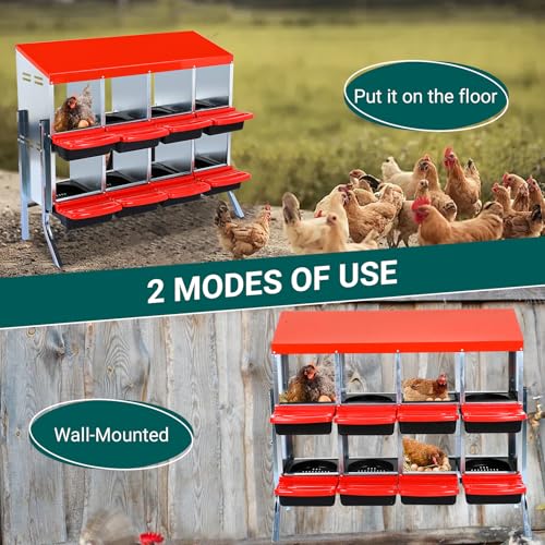 Chicken Nesting Box, 8 Compartment Roll Away Eggs Laying Boxes, Hen Nest Boxes with Legs, Cleanable Pull Out Hen Roosting Boxes - size: 8 Compartments with legs