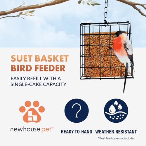 Newhouse Pet Single Cake Suet Basket Bird Feeder NHP-Suet-BLK, Small Hanging Bird Feeder for Outdoors, Suet Cake Holder for Jays, Woodpeckers, Chickadees, Wrens, and Other Birds - style: Suet Feeder