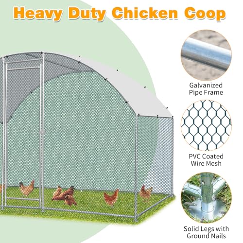 Outvita 6.5 x 10 FT Large Metal Chicken Coop Walk-in Poultry Cage | Waterproof Anti-UV Round Arch Cover and Galvanized Mesh Support Ducks, Rabbits, Hens, Yard, Backyard or Farm Use - size: 78.0"L x 120.0"W x 78.0"H