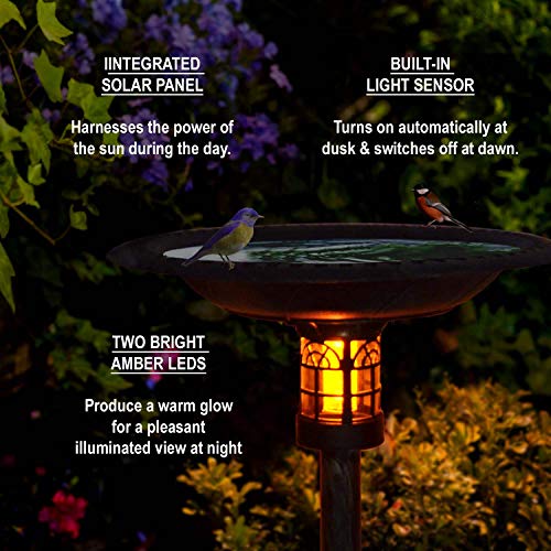 Westcharm 34 Inch Solar Powered LED Lighted Birdbath for Outdoors Yard Outside Outdoor Garden Decoration Pedestal Base Stand - Antique Brushed Bronze Polyresin Solar Bird Bath - color: Bronze, size: 34 Inch Tall