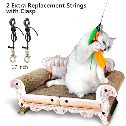 miwoowim 2PCS Retractable Cat Teaser Wands & 9PCS Feather Refills Toy Set | Dual-size telescopic rods (50" & 38"), da bird feather attachments with bells replacement,interactive fishing pole toys - color: 11 PCS Retractable Wand Toy
