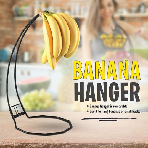 Fruit Basket with Banana Hanger, Fruit Bowl with Banana Holder, Fruit Bowl for Kitchen Counter used as Bread Basket, Vegetable Basket, Fruit Stand or Egg Holder with Bananatree - size: 1-Tier