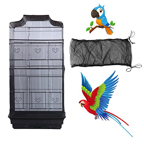 Bird Cage Seed Catcher, Large Airy Gauze Seeds Bird Cage Cover Guard Adjustable Bird Cage Cover Birdcage Seed Feather Catcher Universal Birdcage Parrot Bird Nylon Mesh Net Cover(L-118x16 in, Black) - color: Black, size: Large
