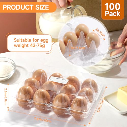 DecarDamai 100 Pack 3x4 Plastic Egg Cartons Cheap Bulk 12 Count Clear, Reusable & Sturdy Design Eggs Carton Bulk Perfect for Family, Farm, Markets, Display (Egg Storage Containers)