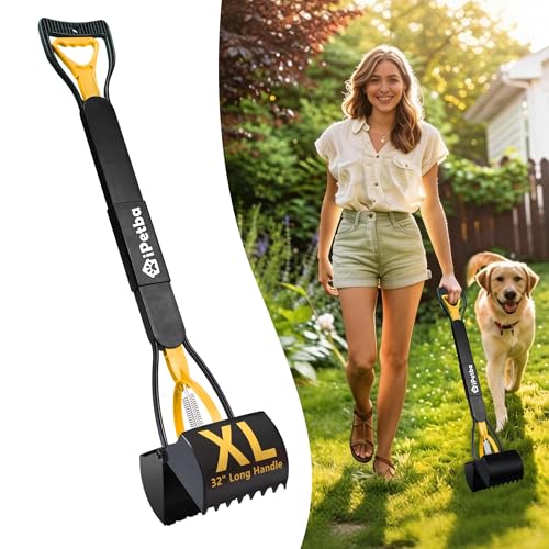 Large Dog Pooper Scooper for Yard, 32 inch Long Handle, No Bending - color: Sunrise Yellow