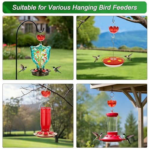 Ant Moat for Hummingbird Feeders, 6 Pack 4OZ | Heavy Duty Metal Hooks with Water Level Window, Bright Red Flower Design for Outdoor Hanging Bird Feeders - color: Red