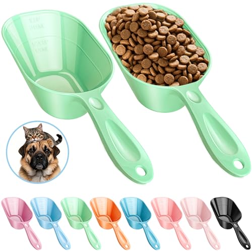 Dog Food Scoop 2 Pack, Pet Cup Capacity Cat Food Scooper With Measuring Lines For Dog, Puppy and Cat Coffee Bean, Flour Scoop Light Green - color: Light Green