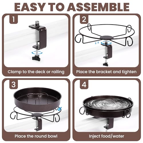 12 Inch Deck Mounted Bird Bath with Clamp for Railing, Fence | Bathing and Feeding Station, Freestanding Design, Attracts Wild Birds to Patios, Lawns and Gardens - size: deck bird bath