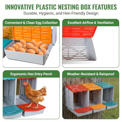 3Compartment Modular Chicken Nesting Boxes with Roll Away Design | Detachable Egg Tray; Perch Included; Modular Design Allows Individual Use or Connection of Multiple Units; Egg Collection