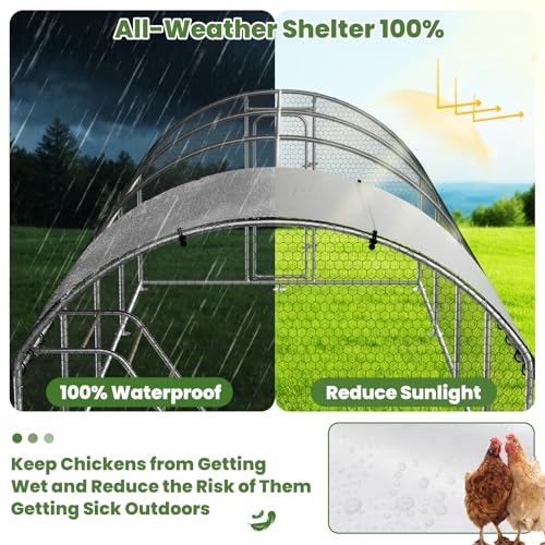 10 x 13.2 x 6.4 FT Metal Chicken Coop, Chicken Run with Cover | Walk-in Chicken Coop, Waterproof Cover, Side Hardware Cloth, Roosting Perch, reinforced frame, Backyard & Farm Use - size: 13.1x10.1Ft