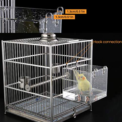 Bird Bath for Cage No-Leakage 6.4inch x 6.4inch Acrylic Clear Bird Bathtub Parrot Parakeets Shower Bird Feeder for Cage Bathtub Box for Small Bird Parrot with 4 Hooks - color: L-6.4INCHx6.4INCH