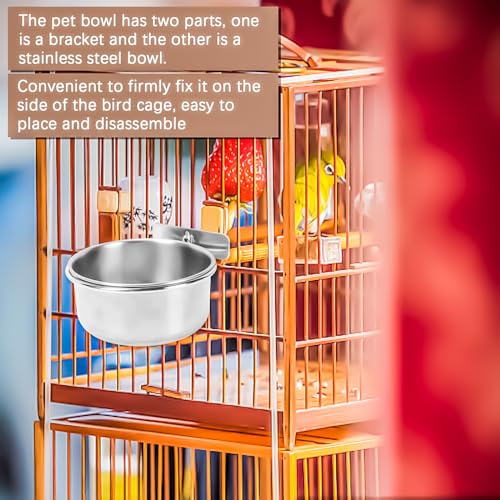 2 Pack Bird Feeding Bowls Cups Parrot Food Water Dishes, Stainless Steel Bird Bowl Cup Dish with Clamp, Birdcage Feeder Pet Cage Bowls for Cockatiel Budgie Conure Macaw Parakeet Small Animal - size: 2 Pack