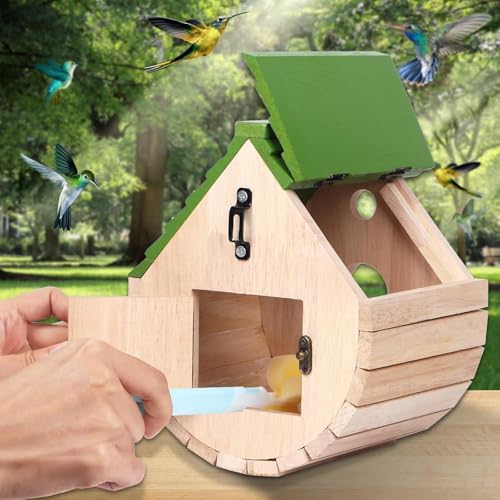 Wooden Bird House for Outside，3Holes Bird House for Bluebird Cardinals Wren Swallow, Hangding Birdhouse in Garder/Balcony/Courtyard Green - color: Green