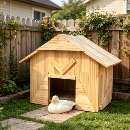 Handcrafted Extra Large Solid Wood Duck Coop - Spacious Outdoor Poultry House for Ducks, Chickens & More, Easy Backyard Mounting Kit