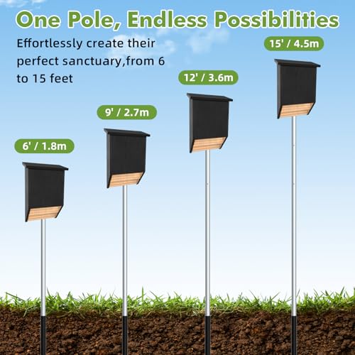 15' Aluminum Bat House Pole, Telescoping Purple Martin House Pole, 5-Section Design with 8-Hole Ground Socket for Wind Stability, Complete Outdoor Bat Bird House Pole Kit - size: 15 ft