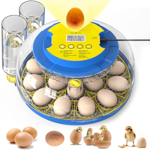 Cieex 18 Egg Incubator for Hatching Chicken, Quails, Ducks, Parrots, Geese with Automatic Egg Turning and Humidity Control, Blue & White ABS Terrarium Incubator