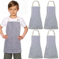 Newcotte Stripes Kids Aprons, Adjustable Cotton Bib Chef Apron with 2 Pockets for Cooking Painting Baking Toddler Boys Girls - color: Blue