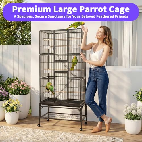 31L x 18W x 69.5H Inch Parrot Cage Included 6 Stainless Steel Cups Pull-Out Cleaning Tray for Conures Senegal Parrots