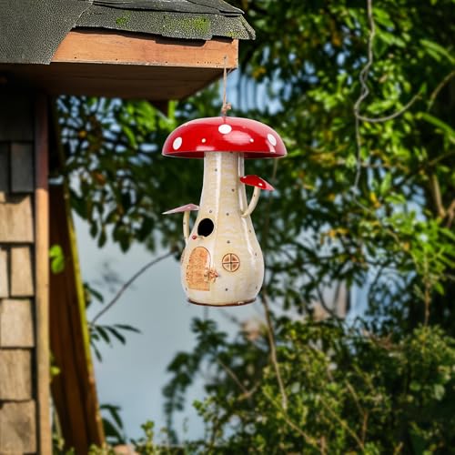 Yinns Metal Mushroom Bird House, Wild Bird Houses Outdoor Garden Decor | 13.8 Inch Big Bird Houses for Outdoors, Decorative Birdhouse for Home Garden Decor for Your Backyard Habitat - color: Red Mushroom