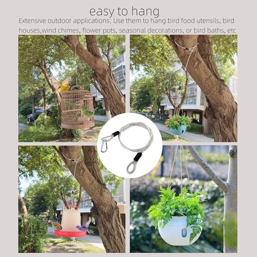 4 Pcs 59 Inch Premium Metal Planter Hangers，Bird Feeder Cable for Tree with Carabiner Clip，Bird House Hanging Hook and Chain Wire for Bird Feeders and Birdhouses，Baths，Baskets，Suet，Outdoor Camping
