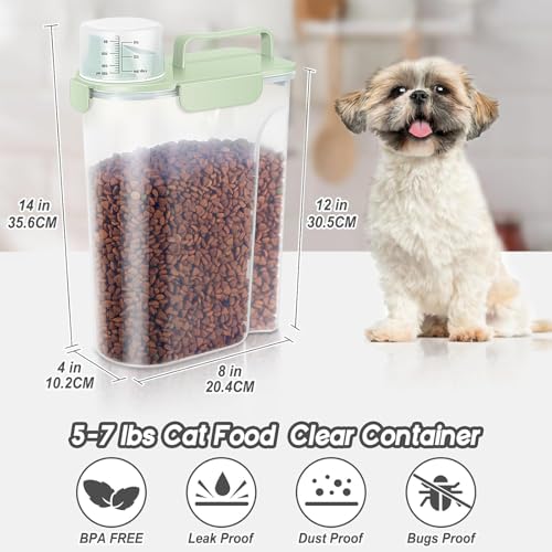 LEAWALK 5-7Lbs Dog Cat Food Storage Container with Upgraded Large Nozzle BPA-free, 4 Snap Seals Plastic Pet Food Storage Containers with Handles are Easy to Clean and Carry - color: Light Green, size: 5L-1pack