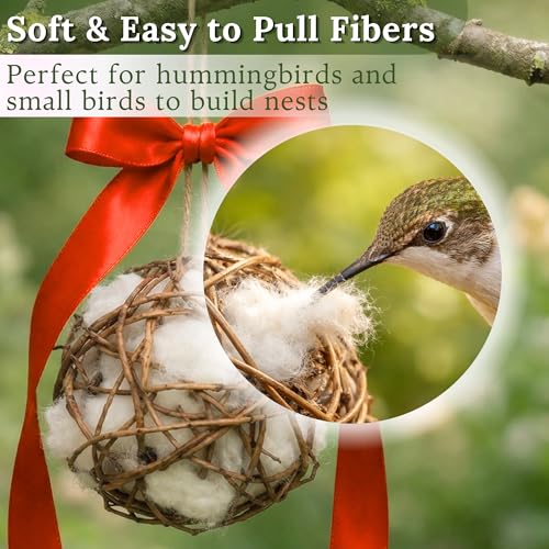 Bird Nesting Material Holder for Hummingbirds, 2 Refillable Balls with Natural Cotton Fibers for Wild Bird Houses, Outdoor Gift for Bird Lovers - color: 2 Balls Hummingbird Welcome Set