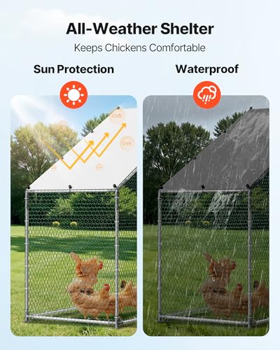VEVOR Large Metal Chicken Coop,9.8 x 3.3 x 6.6 ft, Walk-in Chicken Run House with Waterproof Cover & Sturdy Frame, Spire Roof Poultry Cage Duck Pen for Rabbit Hen Goose Outdoor Backyard Farm Use - size: 118.1"L x 39.4"W x 78.7"H