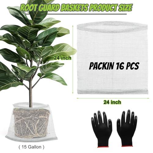 16 Pcs Gopher Baskets 15 Gallon Root Guard Proof Stainless Wire Steel Trap | 24" X 24" Mesh Cage with Gloves Root Protection for Gophers Moles Voles, Bulbs Tubers Trees Orchid Flowers Planting Baskets - size: 24"X24"-16 Pack