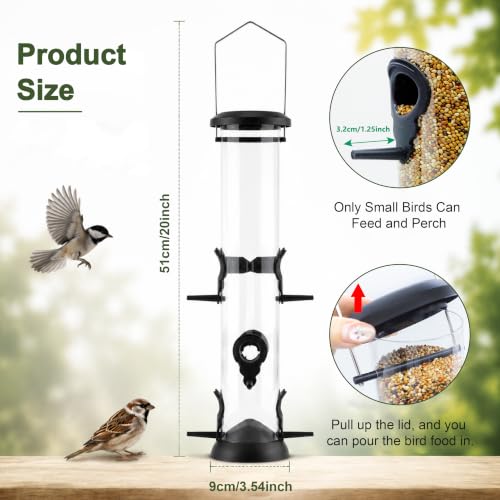 CHILDLION 2 Pack Tube Feeder, Squirrel Proof Bird Feeders for Outside,Hanging 6 Port Tube Bird Feeder Transparent Finch Bird Feeder for Attracting Birds in Your Lawn, Garden, Balcony, 20 Inch
