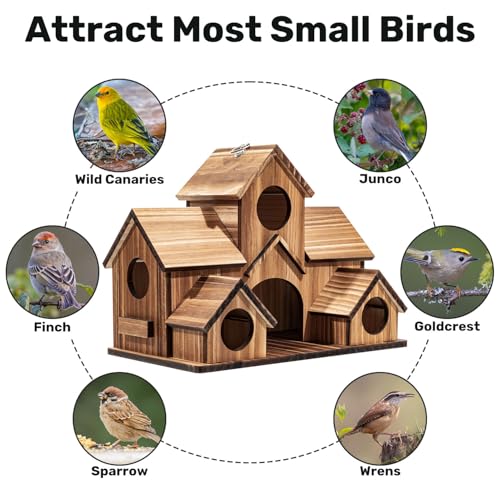 Bird Houses for Outside, 5-Hole Wooden Birdhouse for Bluebirds Finch Swallow Wren Chickadee Hummingbird, Hanging Bird House for Outdoor Clearance Garden Courtyard