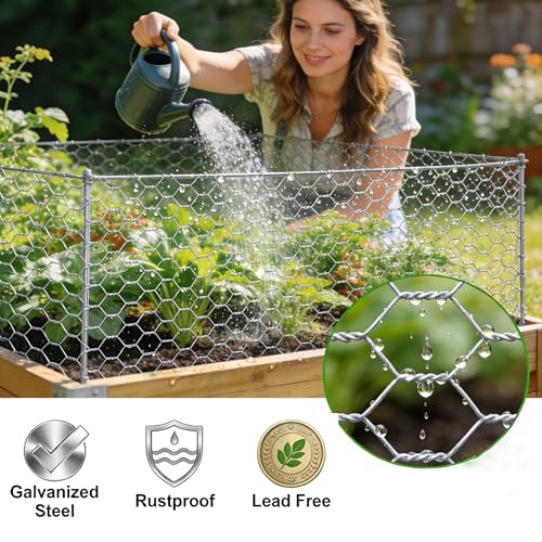 Amagabeli Chicken Wire Fencing 16in x 50ft Garden Netting Poultry Wire Hexagonal Galvanized Mesh Roll Fence Barrier for Raised Bed Cattle Panels for Plant Trellis Vegetable Dog Bird Pet Cage Craft - size: 1" 16"x50'