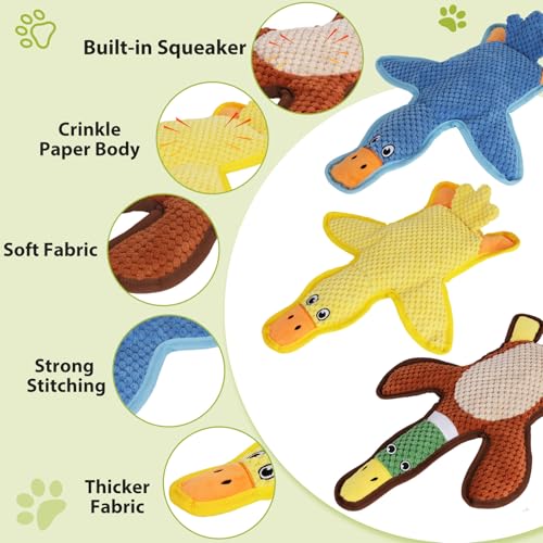 Dog Toys 3-Pack Cute Duck Shapes Puppy Toys No-Stuffing Squeaky and Crinkle Interactive Dog Chew Toy for Small to Large Breeds - color: Multicolor