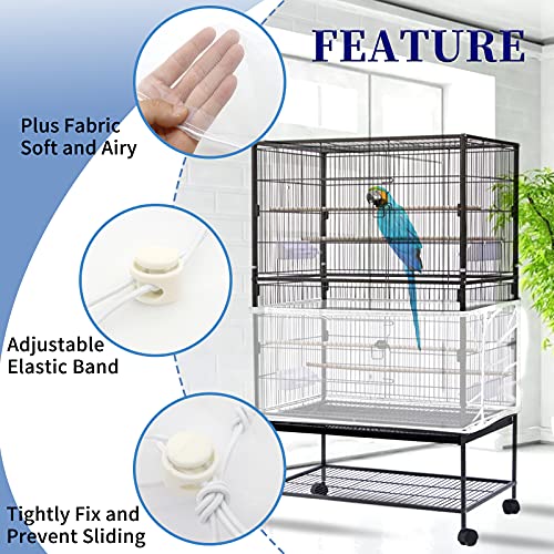 Daoeny Large Bird Cage Cover, Bird Cage Seed Catcher, Adjustable Soft Airy Nylon Mesh Net, Birdcage Cover Skirt Seed Guard for Parrot Parakeet Macaw African Round Square Cages (White) - color: White
