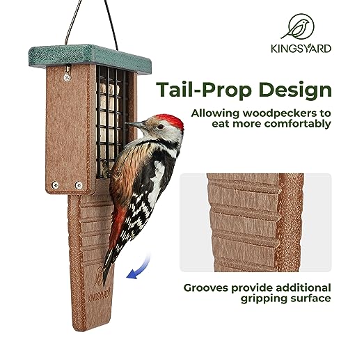 Kingsyard 2 Pack Suet Bird Feeder with Tail-Prop | Recycled Poly Lumber Suet feeder, Sturdy & Durable, Outside Hanging, Great for Woodpecker & Clinging Birds, Green - color: Green
