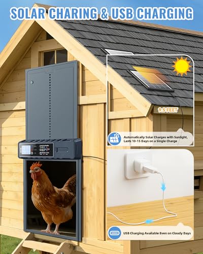 Automatic Chicken Coop Door Solar Powered with XL Large Size 10.8″x 14.2″ Auto Chicken Door Design with USB-C Charging & 3 Modes, Anti-Pinch & Aluminum Alloy Weather Proof-Blue - color: Blue
