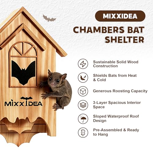 Bat House Bat Box Double Chamber Outdoor House Nursery Bat Shelter Habitatbig bat Box Handcrafted from Cedar Wood Easy for Bats to Land and Roost Weather Resistant & Ready to Install（Brown - color: Brown