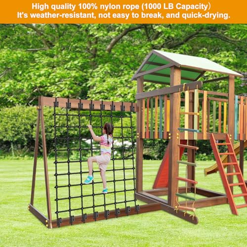 Climbing Cargo Net for Kids & Adults 70" x 150" Nylon Rope Climbing Net No Knots Safety Climbing Ladder Net for Outdoor Treehouse, Swing Set, Ninja Obstacle Course, Playground, Backyard Playset Black - color: Black - 70" X 150"
