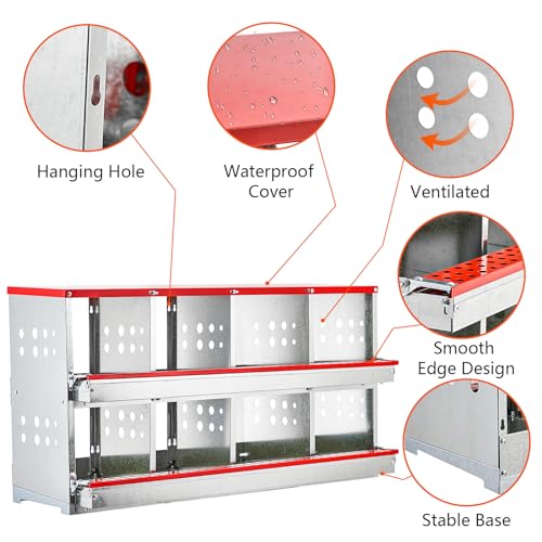 Garvee Nesting Boxes for Chickens, 8 Compartment Roll Out Away Chicken Nesting Boxes for Laying Eggs, Nesting Gift Boxes for Hens Duck Poultry, Metal Heavy Duty Chicken Coop with Perch