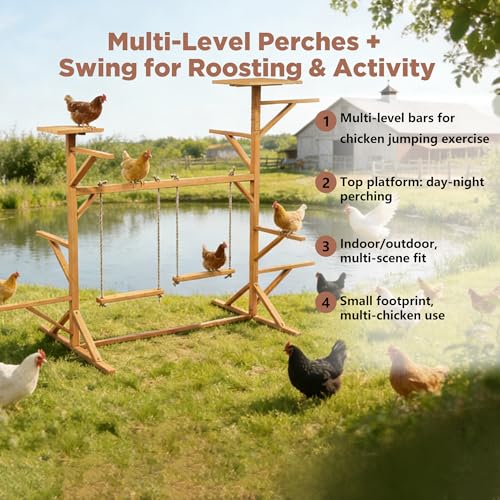 Large Chicken Roosting Bars with 2 Swings, Wooden Chicken Perch for Coop | Let Chickens Run, Play & Stay Healthy, Ideal for Backyard Coops & Farms, Fits 8-12 Chickens - color: C01 Brown