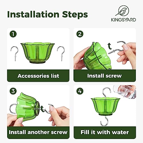 Kingsyard 2-Pack Ant Moat for Hummingbird Feeders, Ant & Bee Guard | 5 oz Capacity, Nectar Feeder Accessory, Hanging Hooks, 3/5" Large DiameterInsect, Flower shape, Easy to Clean & Refill, Green