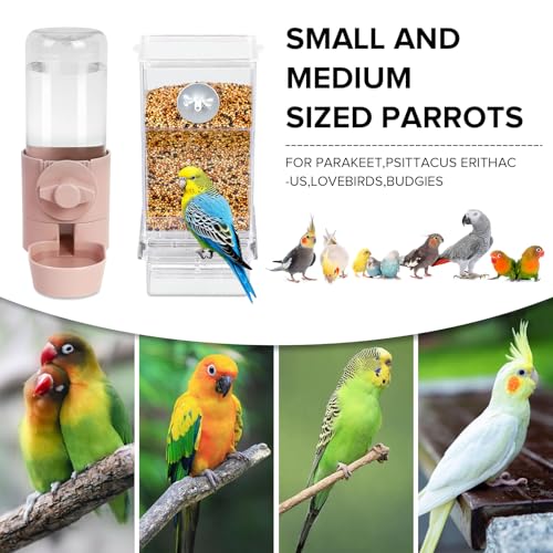 lemtrflo No Mess Bird Feeder Water Dispenser Set, Bird Feeder for Cage | Cage Accessories for Parrot, Finches, Budgies and Canaries - color: pink