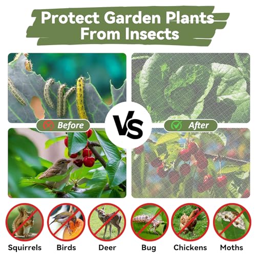 Garden Mesh Netting Kit Protect Fruit Vegetable from Birds Bugs | 10* 30 FT Ultra Fine Plant Netting Covers, 6 Pcs Wide Garden Hoops & 12 Clips for Greenhouse Raised Beds - size: 10 * 30 FT (Kit)