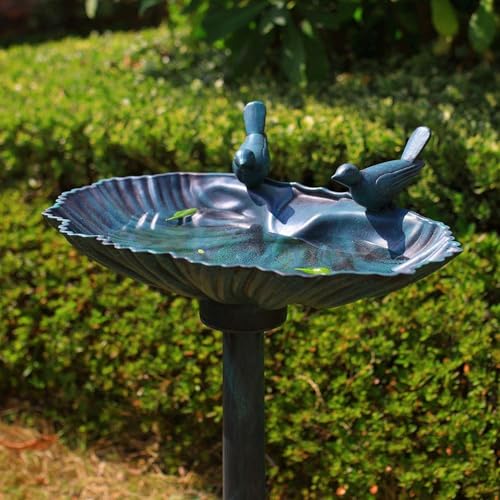 32inch Antique Bird Bath Outside Garden Weather Resistant Polyresin Backyard Expressions - color: Green