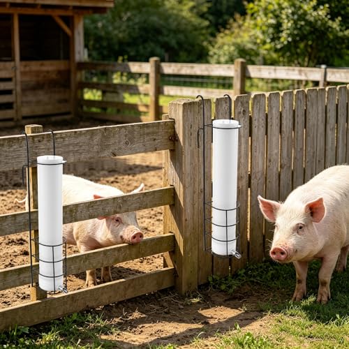 1 Set Hanging Vertical Pig Waterer with Nipples Cover and Cable Tie for Pig and Other Livestock, Sturdy and Durable, Height-Adjustable and Easy to Install